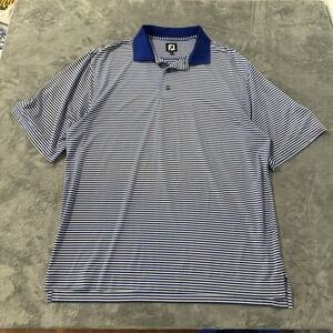 Footjoy Golf Polo Shirt Mens PGA West Blue Striped Stretch Performance Size L